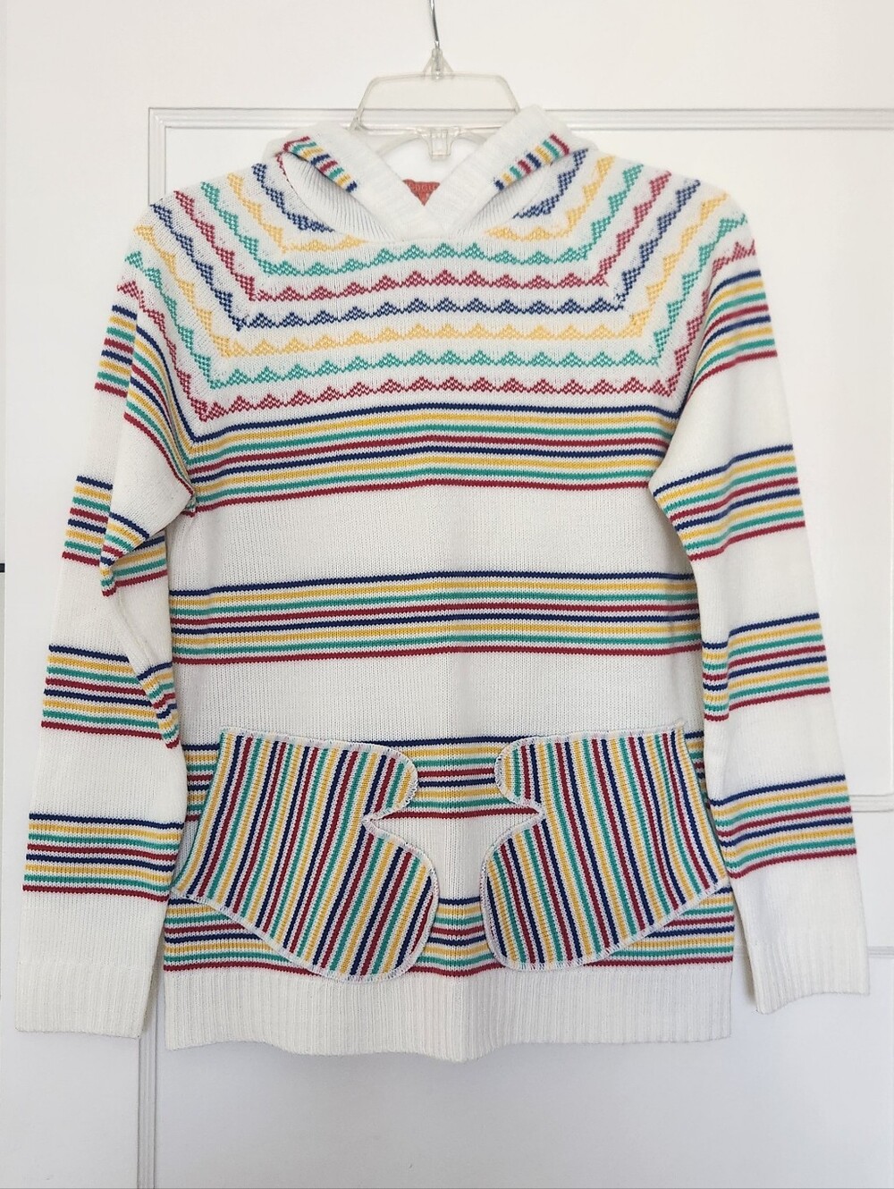 ModCloth Rainbow Hooded Sweater with Mitten Pockets Size S
